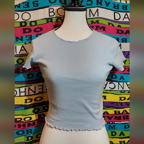 Brandy Melville Tops - Brandy Melville Light Blue Ruffle Hem Crop Top